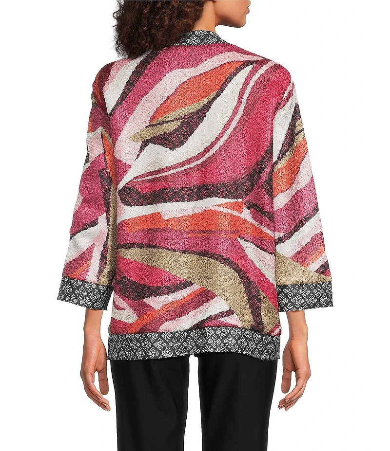 Ali Miles Textured Woven Abstract Print 3/4 Sleeve Reversible Jacket
