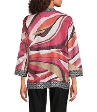 Ali Miles Textured Woven Abstract Print 3/4 Sleeve Reversible Jacket