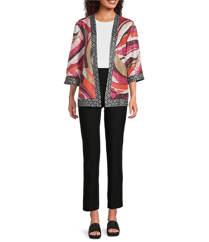 Ali Miles Textured Woven Abstract Print 3/4 Sleeve Reversible Jacket