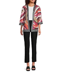 Ali Miles Textured Woven Abstract Print 3/4 Sleeve Reversible Jacket