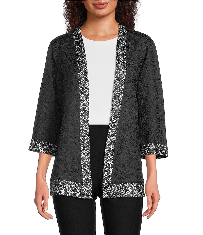 Ali Miles Textured Woven Abstract Print 3/4 Sleeve Reversible Jacket