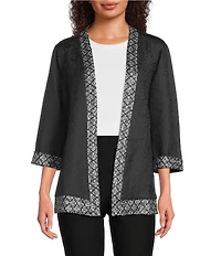 Ali Miles Textured Woven Abstract Print 3/4 Sleeve Reversible Jacket