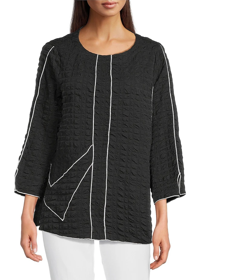 Ali Miles Textured Woven Scoop Neck 3/4 Sleeve Tunic