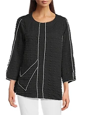 Ali Miles Textured Woven Scoop Neck 3/4 Sleeve Tunic