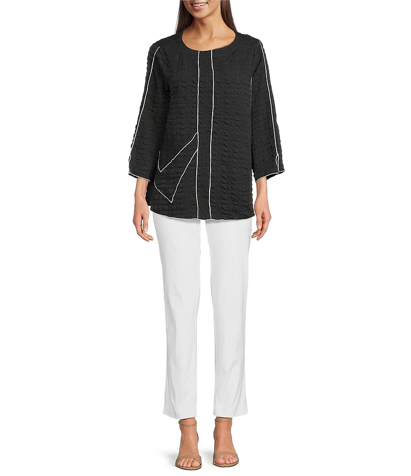 Ali Miles Textured Woven Scoop Neck 3/4 Sleeve Tunic