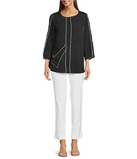 Ali Miles Textured Woven Scoop Neck 3/4 Sleeve Tunic