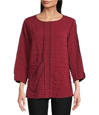 Ali Miles Textured Woven Scoop Neck 3/4 Sleeve Tunic