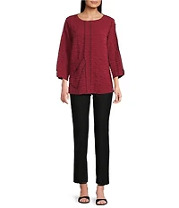 Ali Miles Textured Woven Scoop Neck 3/4 Sleeve Tunic