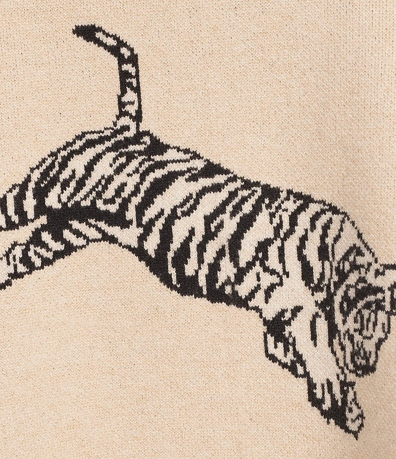 Ali Miles Tiger Jacquard Print Mock Neck Long Sleeve Popover Sweater
