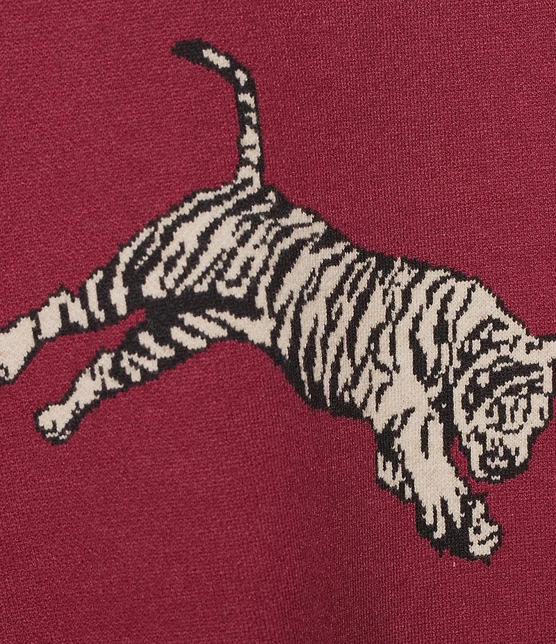 Ali Miles Tiger Jacquard Print Mock Neck Long Sleeve Popover Sweater