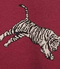 Ali Miles Tiger Jacquard Print Mock Neck Long Sleeve Popover Sweater