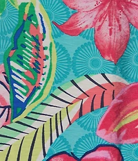 Ali Miles Tropical Leaf Print Round Neck 3/4 Sleeve Top