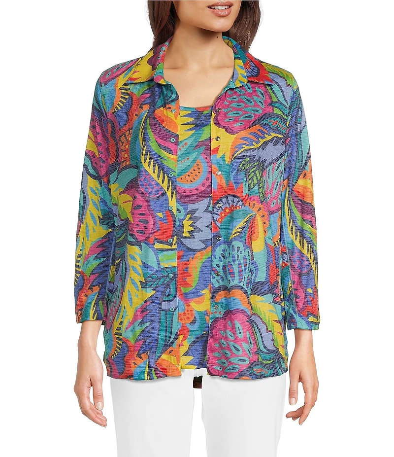 Ali Miles Tropical Multi Print Button Front Tank Set