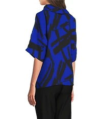Ali Miles Woven Abstract Cowl Neck Short Dolman Sleeve Pullover Top