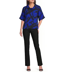 Ali Miles Woven Abstract Cowl Neck Short Dolman Sleeve Pullover Top