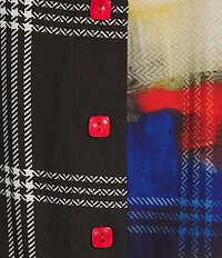 Ali Miles Woven Abstract Multi Checked Stand Collar 3/4 Cuffed Sleeve Button Front Tunic