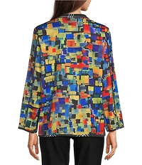 Ali Miles Woven Abstract Multi Print Stand Collar Long Sleeve Reversible Jacket