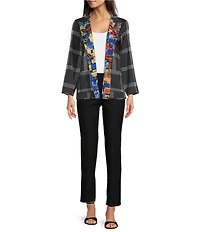 Ali Miles Woven Abstract Multi Print Stand Collar Long Sleeve Reversible Jacket