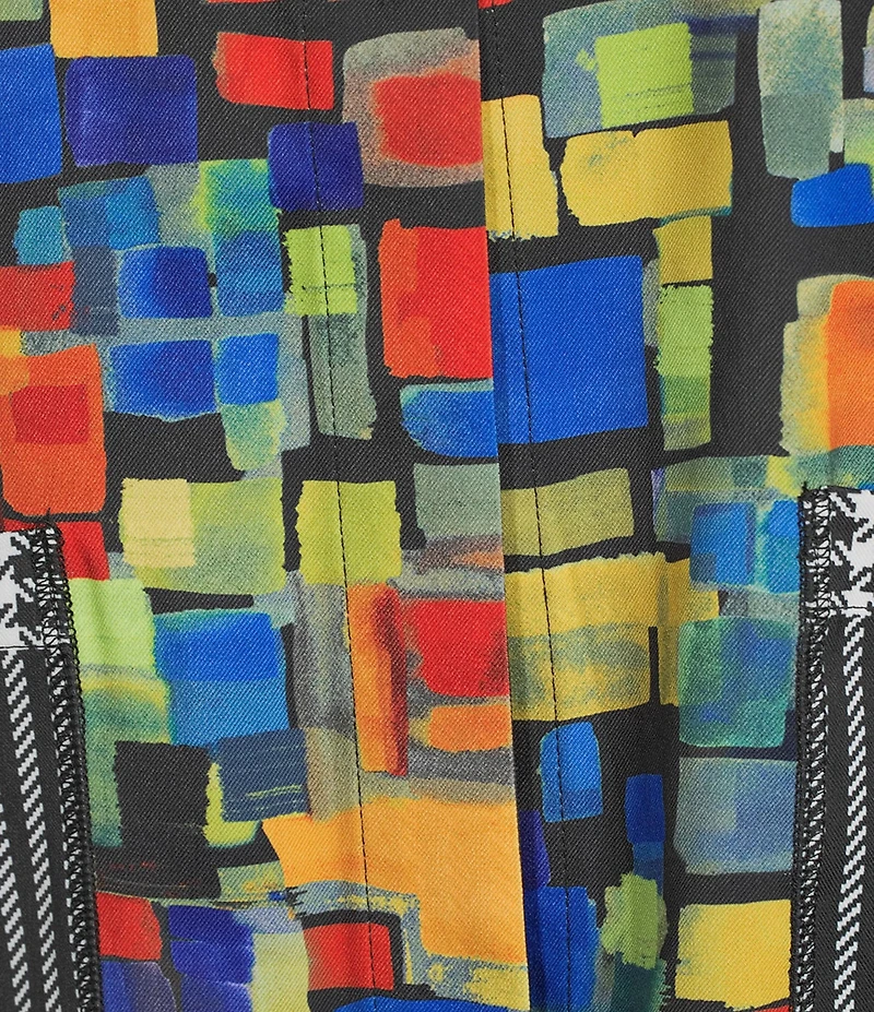 Ali Miles Woven Abstract Multi Print Stand Collar Long Sleeve Reversible Jacket