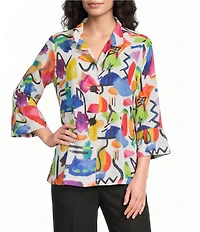 Ali Miles Woven Abstract Multi Wire Collar 3/4 Flounce Sleeve Button Front Jacket