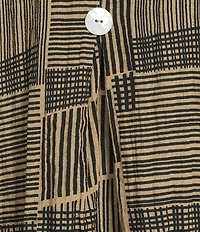 Ali Miles Woven Abstract Print Crinkle Woven Point Neck 3/4 Sleeve Button Front Tunic