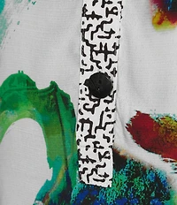 Ali Miles Woven Abstract Round Neck 3/4 Cuffed Sleeve Blouse