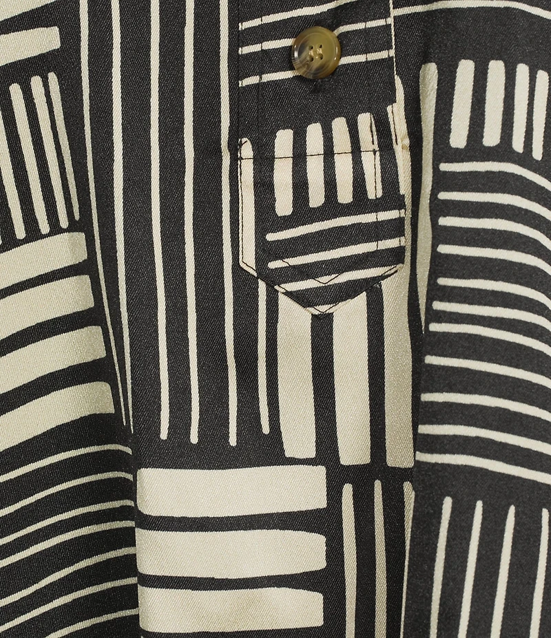 Ali Miles Woven Abstract Stripe Square Print Point Collar 3/4 Dolman Cuff Sleeve Tunic