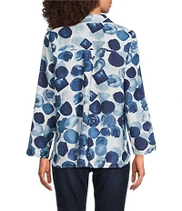 Ali Miles Woven All Over Dot Print Point Collar 3/4 Roll-Tab Sleeve Button Front Tunic