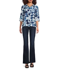 Ali Miles Woven All Over Dot Print Point Collar 3/4 Roll-Tab Sleeve Button Front Tunic