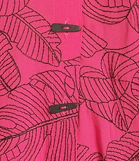Ali Miles Woven Allover Floral Embroidered Point Collar 3/4 Sleeve Button Front Tunic