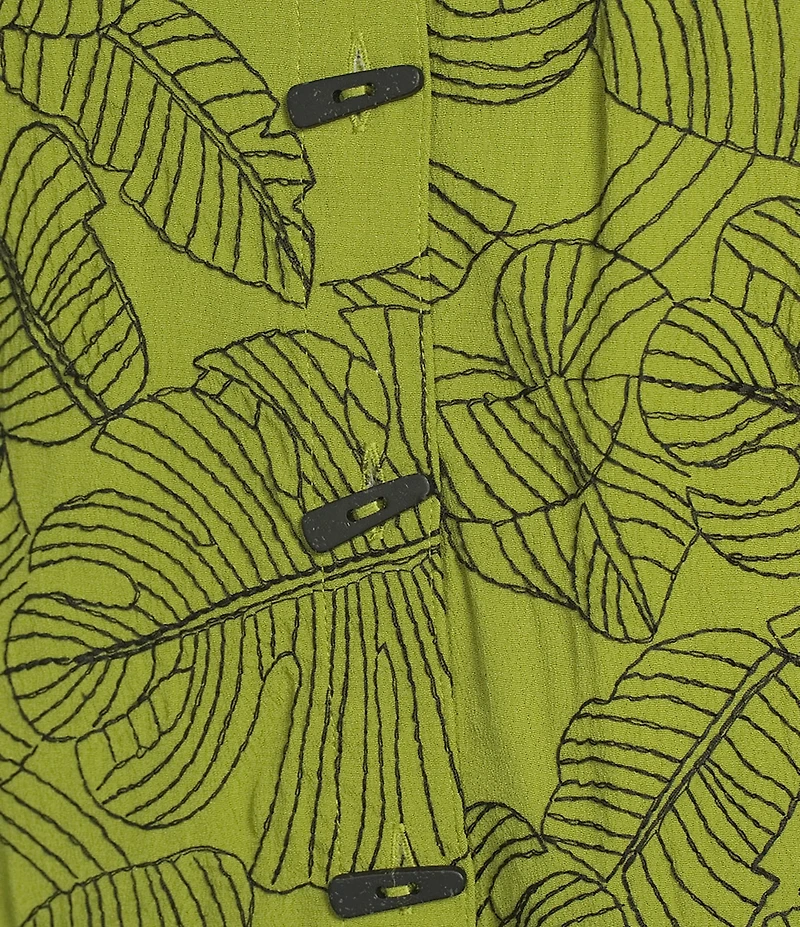 Ali Miles Woven Allover Floral Embroidered Point Collar 3/4 Sleeve Button Front Tunic