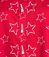 Ali Miles Woven Allover Star Print Point Collar 3/4 Cuffed Sleeve Button Front Tunic