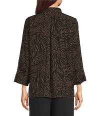 Ali Miles Woven Animal Dotted Print Wire Collar 3/4 Sleeve Button-Front Tunic
