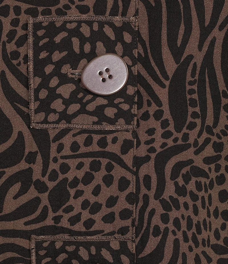 Ali Miles Woven Animal Dotted Print Wire Collar 3/4 Sleeve Button-Front Tunic
