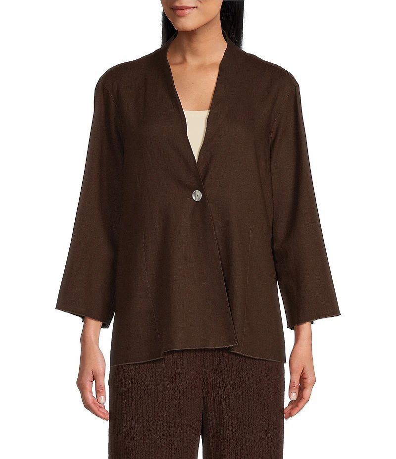 Ali Miles Woven Band Neck 3/4 Sleeve Single Button Coordinating Jacket