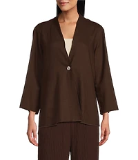 Ali Miles Woven Band Neck 3/4 Sleeve Single Button Coordinating Jacket