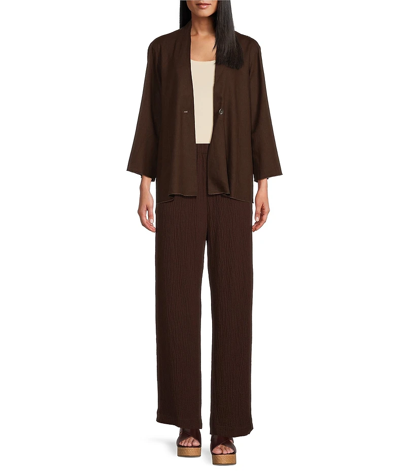 Ali Miles Woven Band Neck 3/4 Sleeve Single Button Coordinating Jacket