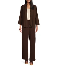 Ali Miles Woven Band Neck 3/4 Sleeve Single Button Coordinating Jacket