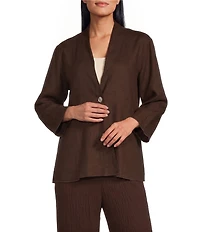 Ali Miles Woven Band Neck 3/4 Sleeve Single Button Coordinating Jacket