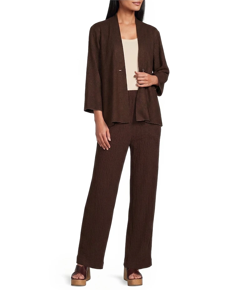 Ali Miles Woven Band Neck 3/4 Sleeve Single Button Coordinating Jacket