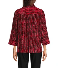 Ali Miles Woven Black Stroke Print Point Collar 3/4 Sleeve Button Front Tunic