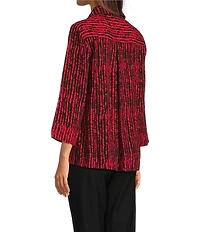 Ali Miles Woven Black Stroke Print Point Collar 3/4 Sleeve Button Front Tunic