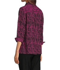 Ali Miles Woven Black Stroke Print Point Collar 3/4 Sleeve Button Front Tunic