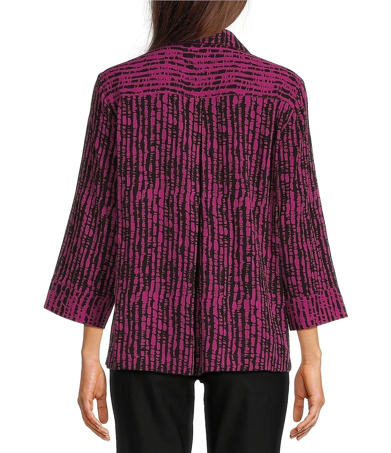 Ali Miles Woven Black Stroke Print Point Collar 3/4 Sleeve Button Front Tunic