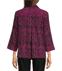 Ali Miles Woven Black Stroke Print Point Collar 3/4 Sleeve Button Front Tunic