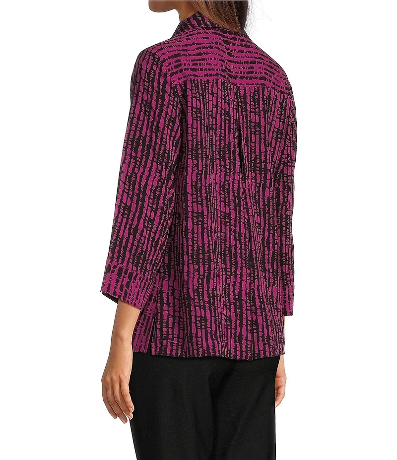 Ali Miles Woven Black Stroke Print Point Collar 3/4 Sleeve Button Front Tunic