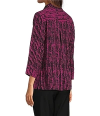 Ali Miles Woven Black Stroke Print Point Collar 3/4 Sleeve Button Front Tunic