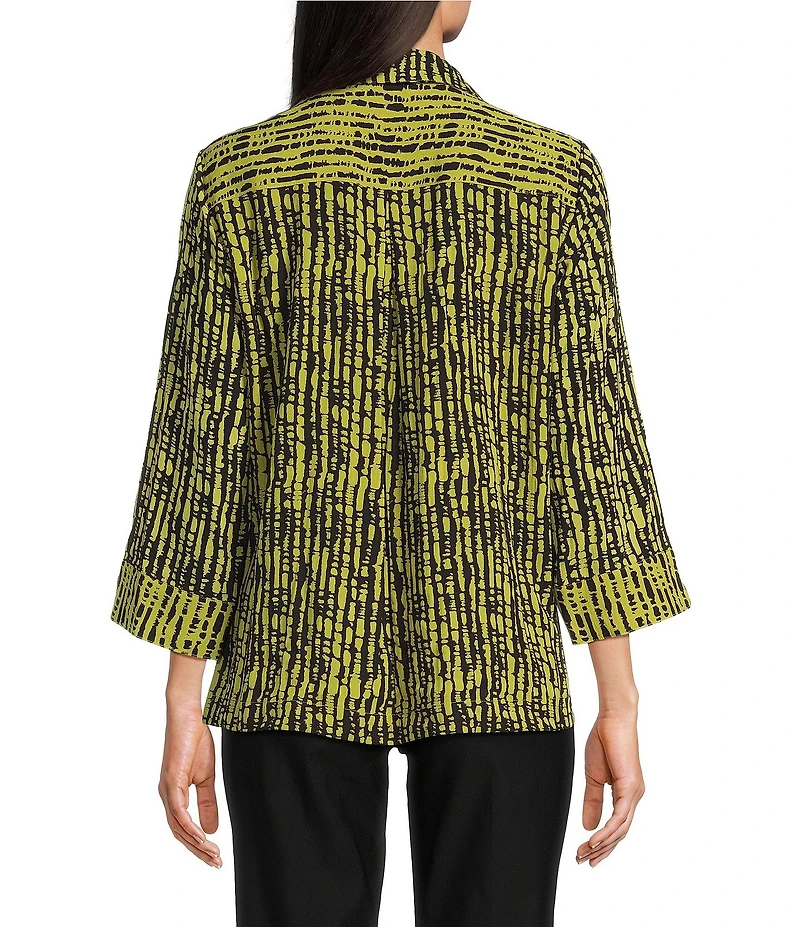 Ali Miles Woven Black Stroke Print Point Collar 3/4 Sleeve Button Front Tunic