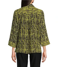 Ali Miles Woven Black Stroke Print Point Collar 3/4 Sleeve Button Front Tunic