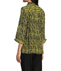 Ali Miles Woven Black Stroke Print Point Collar 3/4 Sleeve Button Front Tunic